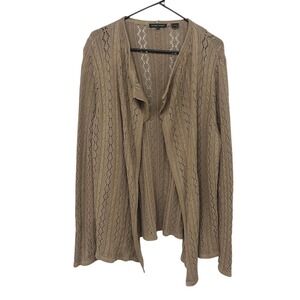 Cottagecore Open Knit Cardigan‎ Drape XL Taupe Romantic Soft Minimalist Layer